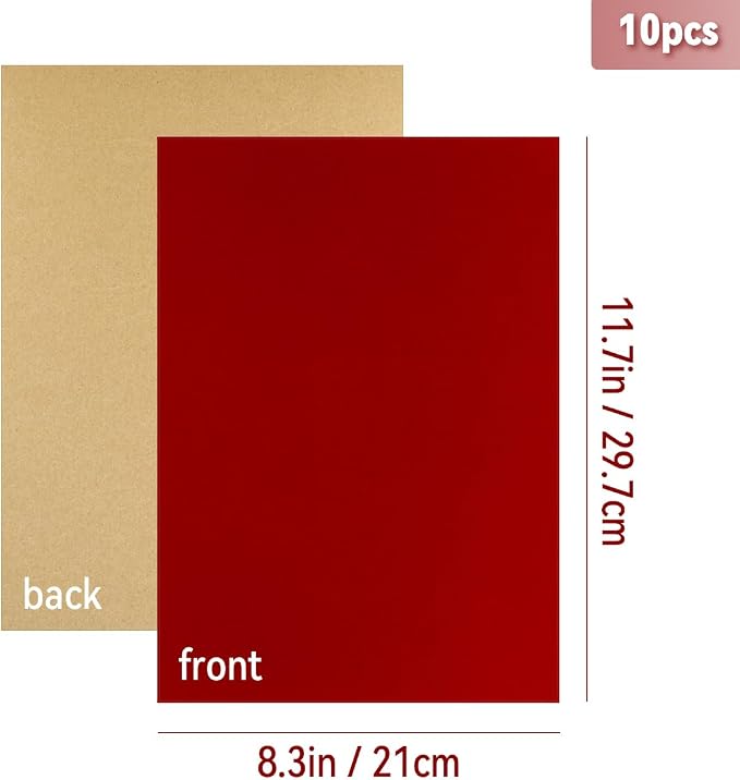 10 PCS Self Adhesive Felt Sheets, 8.3" x 11.8" Velvet Flock Backing Paper Liner