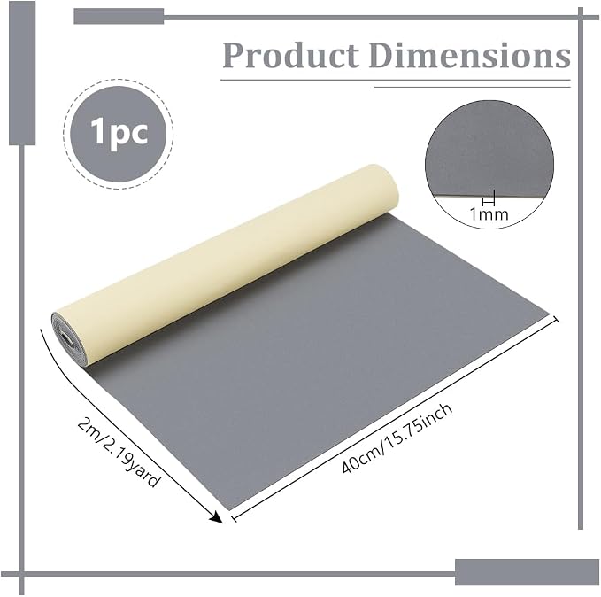 BENECREAT 79x16 Inch EVA Foam Rubber Roll Adhesive, 1mm Gray Adhesive Foam
