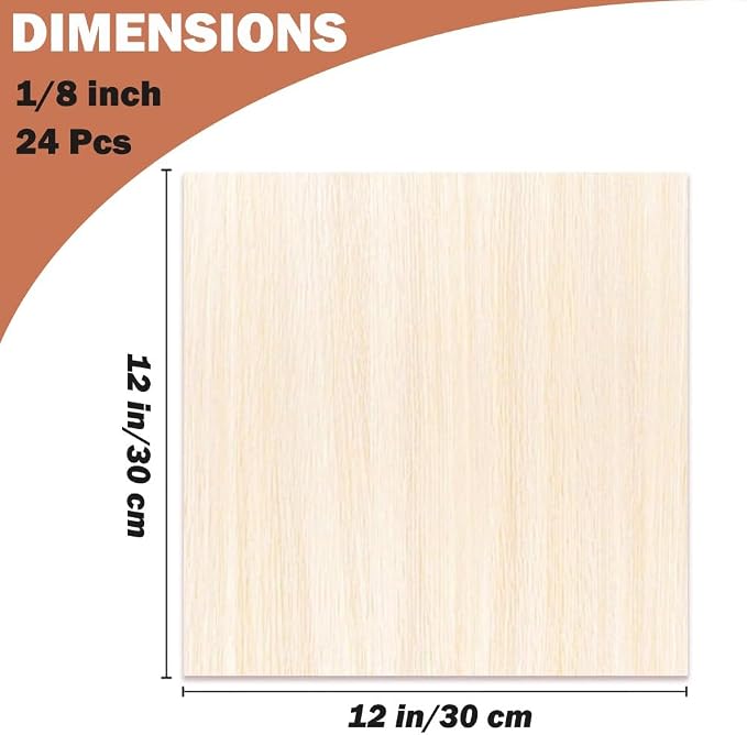 Basswood Sheets 1/8 X 12 X 12 Inch, 3 mm Plywood Sheets Balsa Wood Sheet Craft