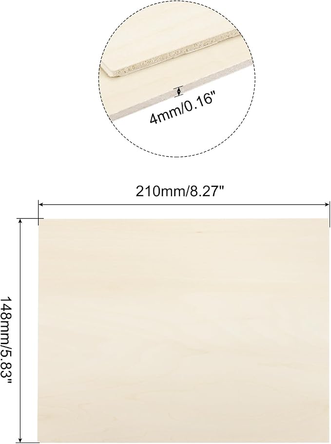 MECCANIXITY 3pcs Basswood Sheets 6 x 8 x 5/32 Inch Unfinished Wood Boards