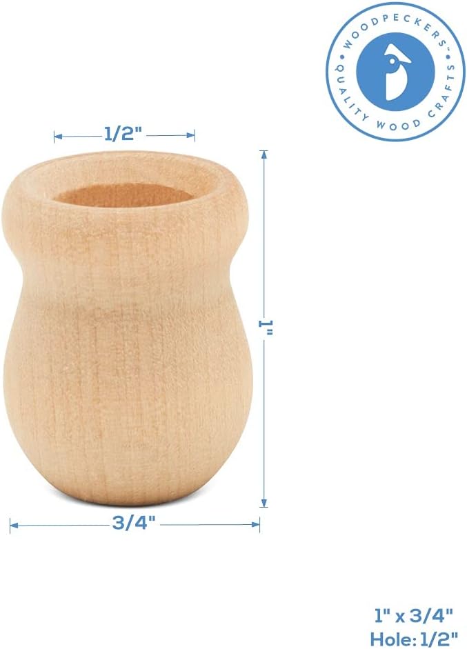 Bean Pot Candle Cups, 1 Inch, 7/16 Inch Hole, Wood Turnings