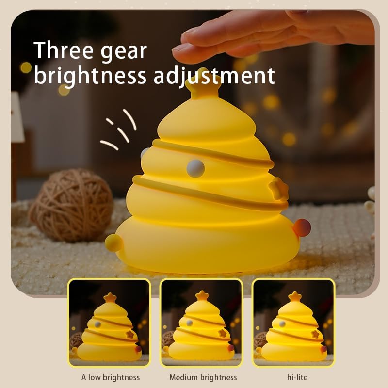 LED Christmas Tree Night Light, 3 Level Dimmable Nursery Decor, Cute Lamp Silicone Squishy Light, Rechargeable Bedside Touch Lamp for Breastfeeding Toddler Baby Kids Decor