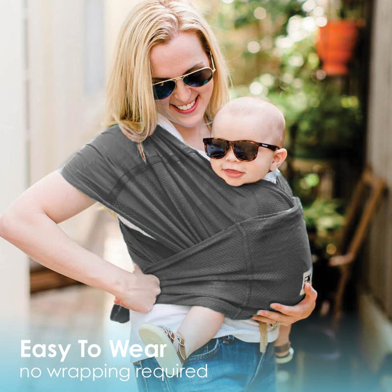 Breeze Baby K'tan Baby Carrier, #1 Easy Pre-Wrapped Baby Sling Gift | Breathable 100% Cotton Mesh | Hands Free Wrap for Infants | No Rings Or Buckles | Charcoal | 2X-Small