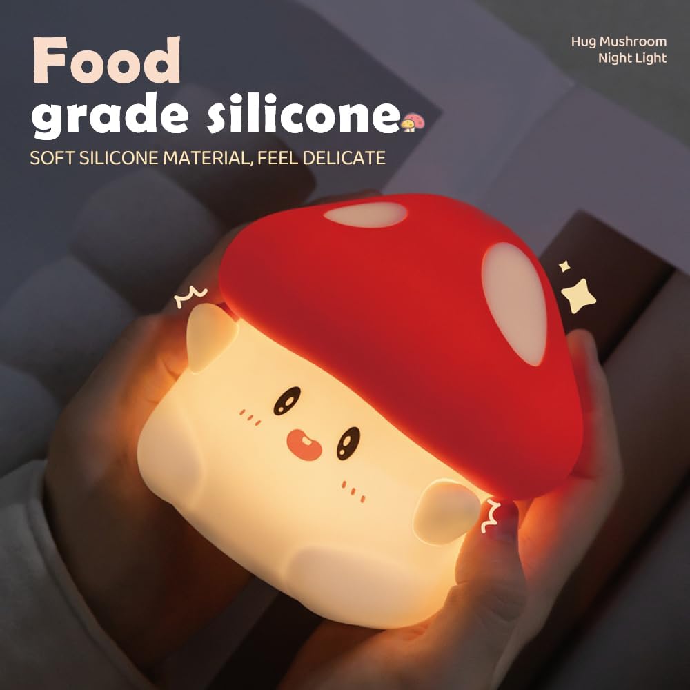LED Mushroom Silicone Night Light Soft Sleeping Nursery Night Light Dimmable Timer Rechargeable Lamp Room Decor Baby Bedside Lamp