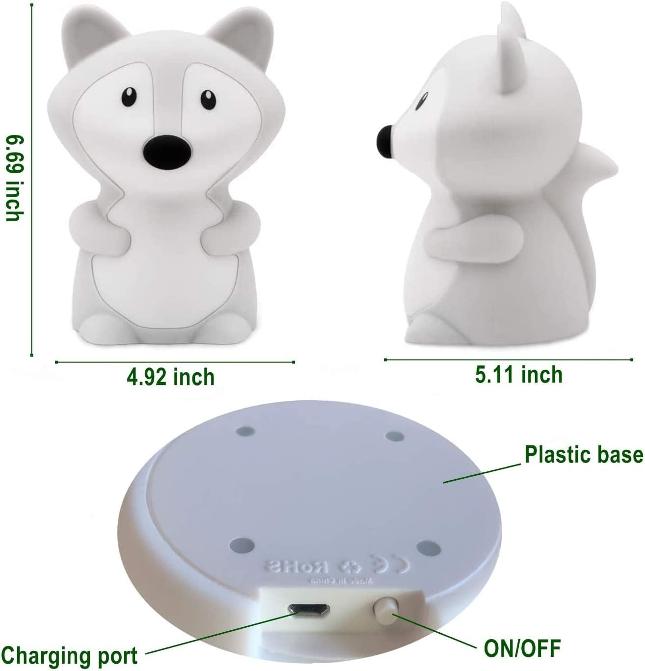 Big Size Night Light for Kids, Portable Silicone Bedside Lamp, Multicolor Light with Touch Control + Remote Control, USB Rechargeable Light for Adults/Children/Baby Bedroom/Gift - Large Fox