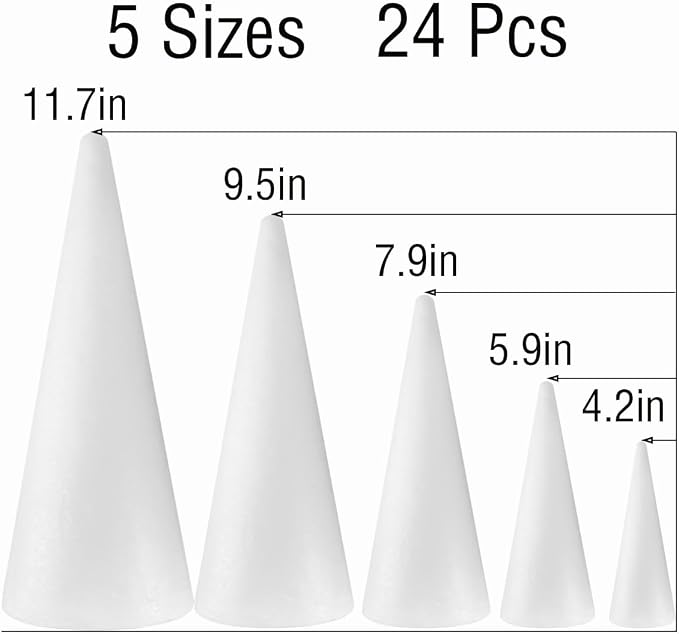 FFchuanhe 24-Pack Craft Foam Cones, Foam Tree Cones,