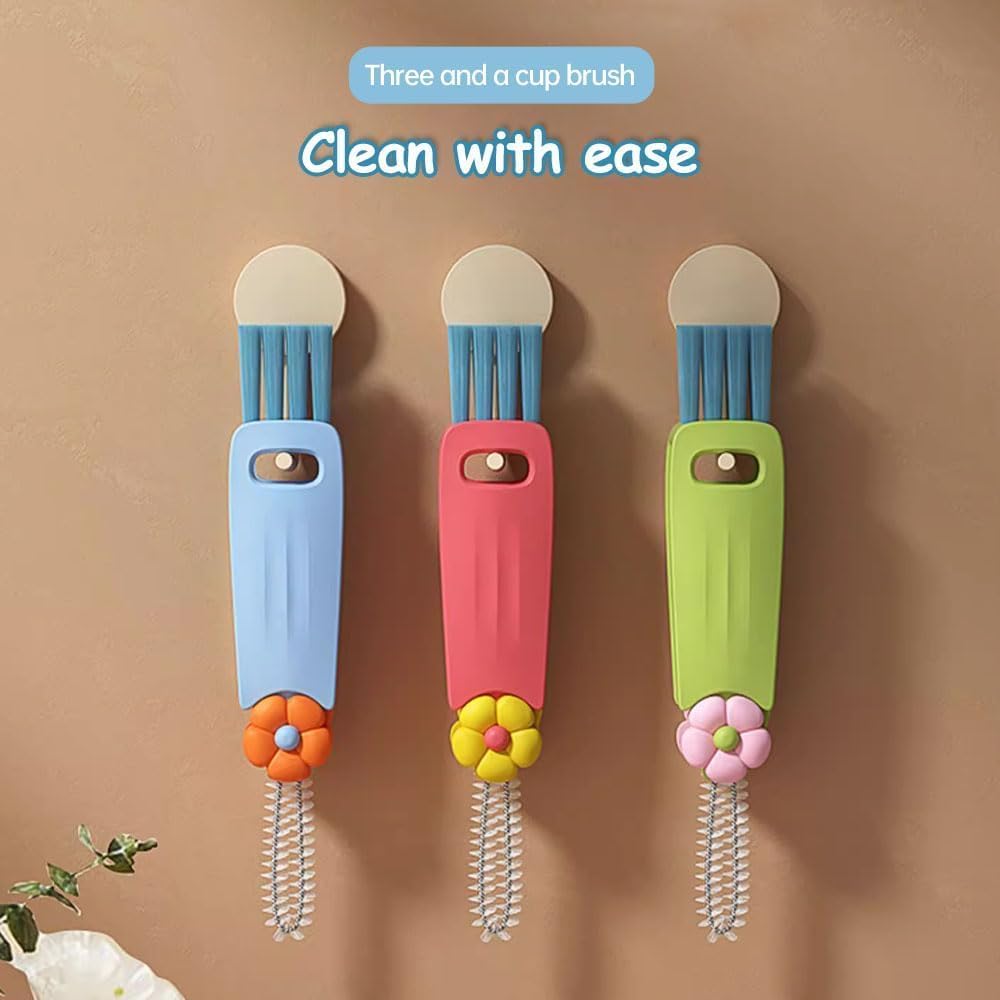 3 in 1 Cup Lid Cleaning Brush, 2025 Upgraded Multifunctional Insulation Bottle Cleaning Tools, Portable Crevice Cleaning Brush Set for Baby Bottle Gap Tight Spaces (#1 Green)