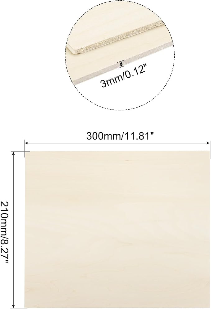 MECCANIXITY 3pcs Basswood Sheets 12 x 8 x 1/8 Inch Unfinished Wood Boards
