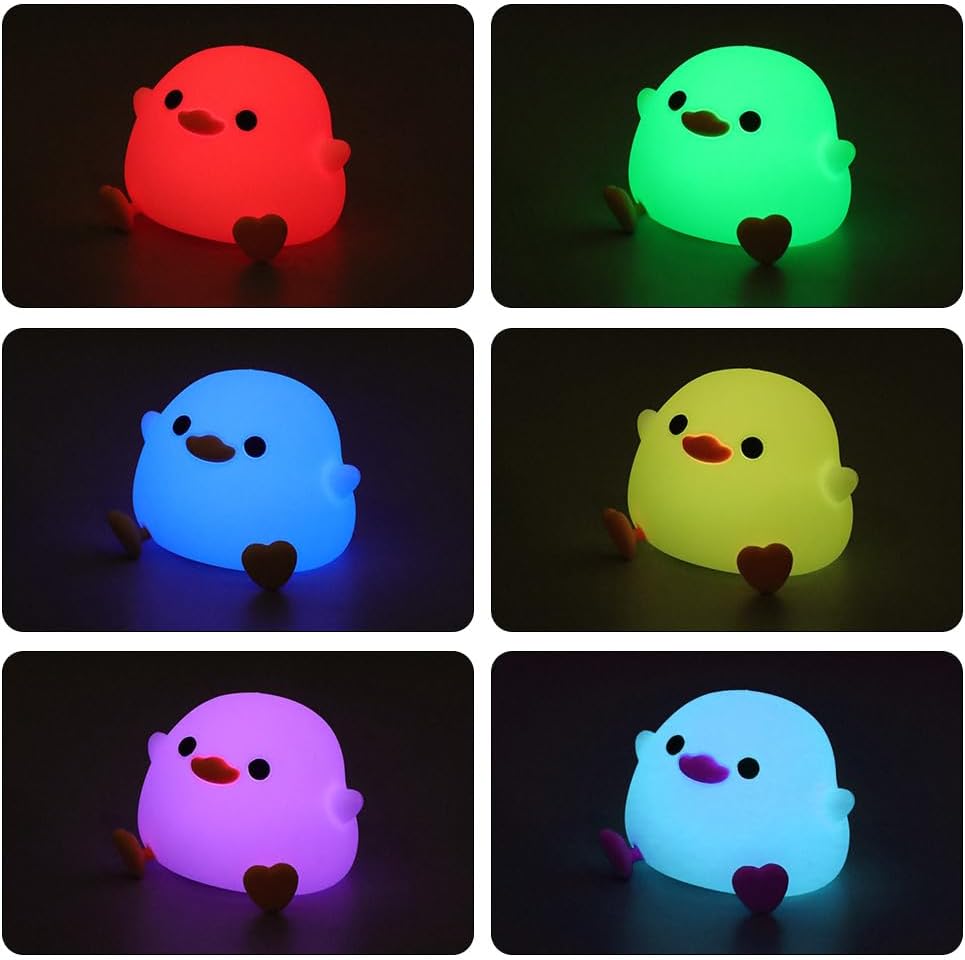 DoDo Duck Night Light, LED Cute Silicone Dimmable Nursery Lamp, Touch Sensor Lamp, RGB & Warm White Light for Kids, Bedrooms, Dorm Decor, and Gift Ideas(Battery)