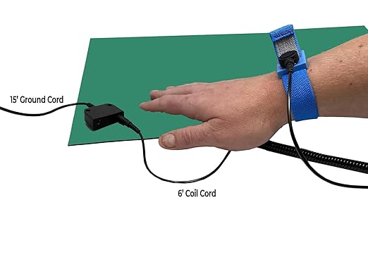 RubberStat Dual Layer ESD Compliant Workstation Rubber Table Mat Kit, Soldering, Cell Phone Repair, with Wrist Strap Set and Ground Cord - 48"x48" Green