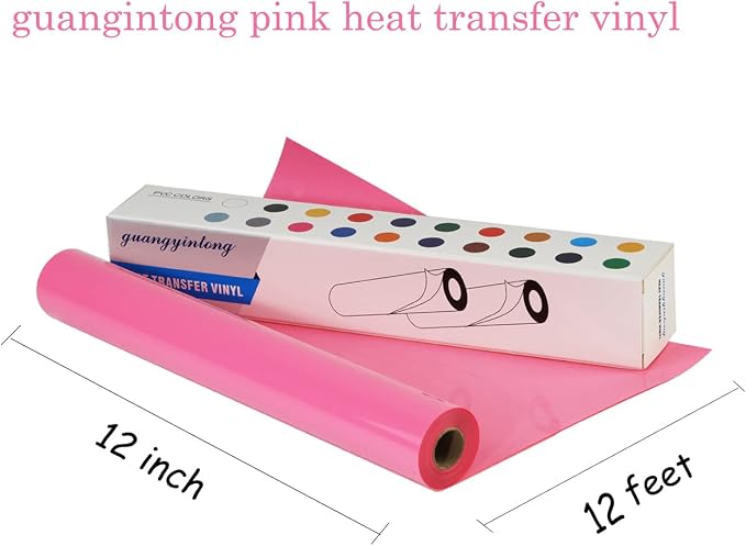 guangyintong Heat Transfer Vinyl Pink HTV Rolls, Glossy Surface Pink HTV Vinyl