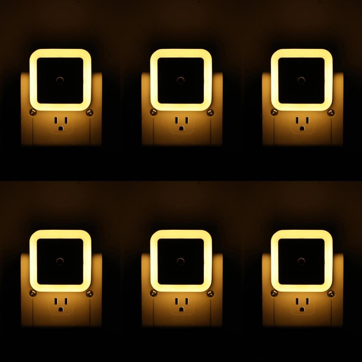 KINUR 6 Pack Night Light,Warm White LED Night Lights Plug into Wall with Dusk to Dawn sensors, Plug in Night Lights for Kids Room, Bedroom, Bathroom, Baby Nursery,Stair Lights, Hallway Light