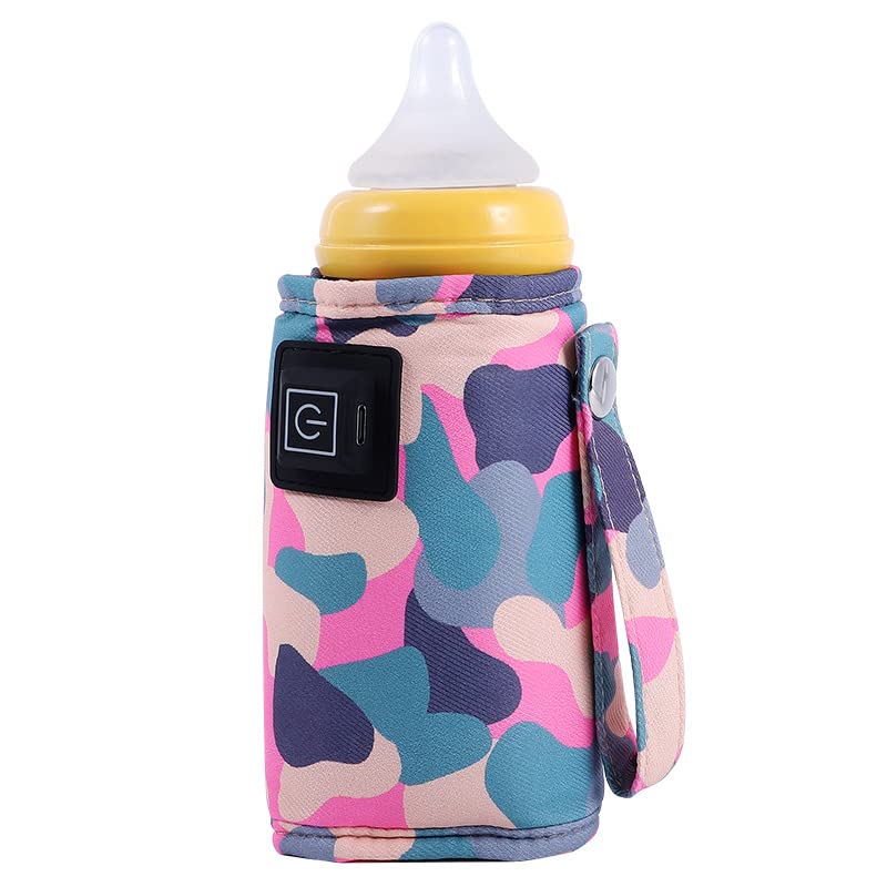 Plplaaoo USB Baby Bottle Warmer Portable Milk Heater,Fast Heating Baby Bottle Warmer with 3-Speed Temperature Adjustment,Compact Insulated USB-Powered Bottle Warmer for Infants(Deep Camouflage)