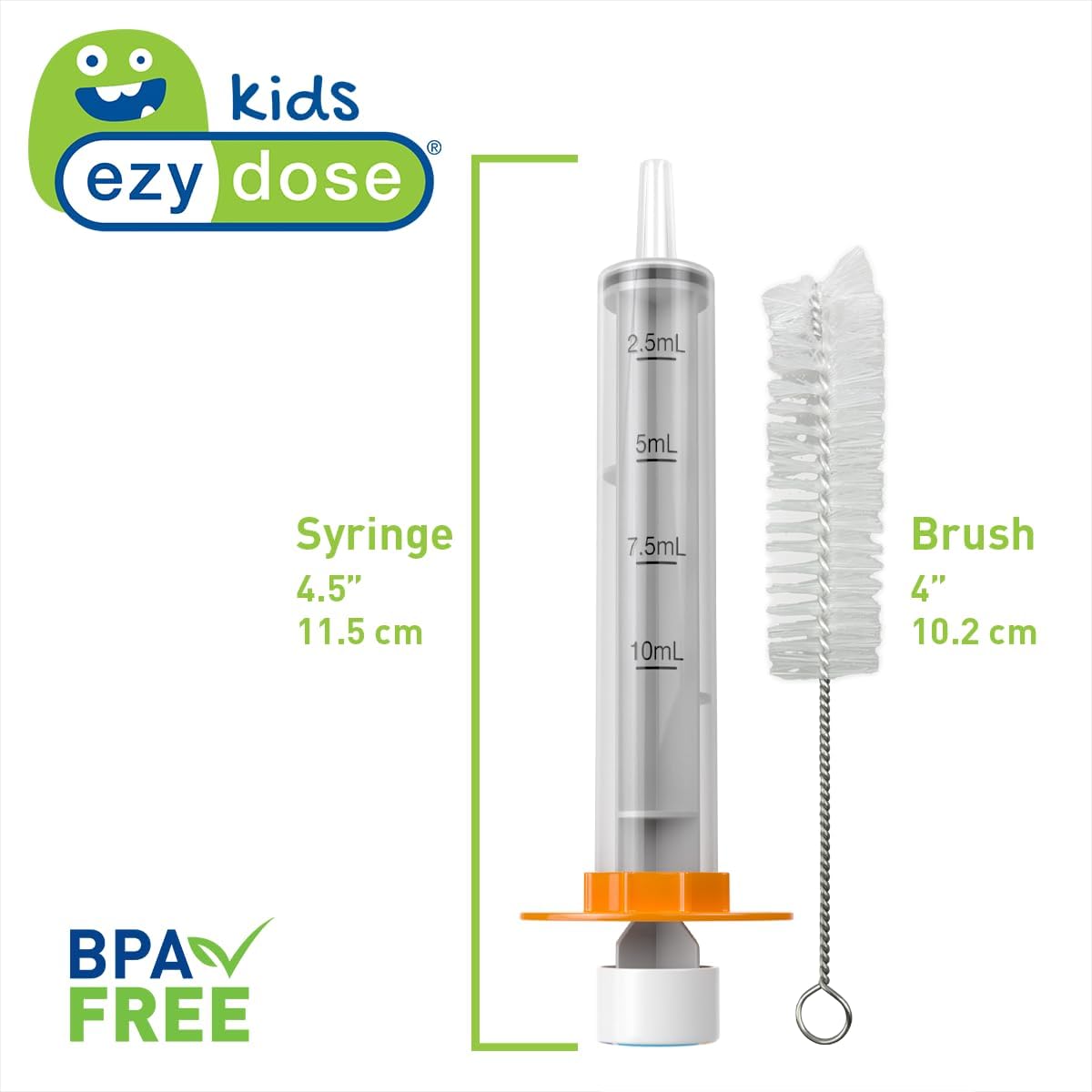 EZY DOSE Kids Baby Oral Syringe & Dispenser with Cleaning Brush, True Easy Design for Liquid Medicine, Easy to Administer, Accurate Dosing, 10 mL/2 TSP Color Coded, BPA Free
