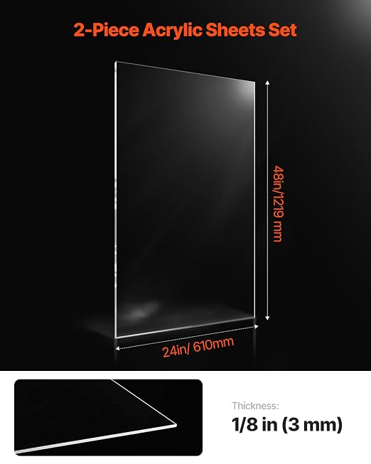 VEVOR Plexiglass Acrylic Sheets, 24 x 48 Inch 1/8 Inch Thick Clear Plastic Cast