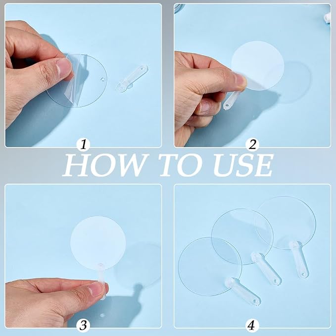 50Pcs Small Fan Blanks Round Plastic Hand Fan Bulk Summer Clear Transparent