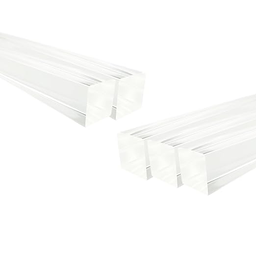 5Pcs Clear Acrylic Square Rods, 12mm x 300mm Thick Transparent Plastic Dowel