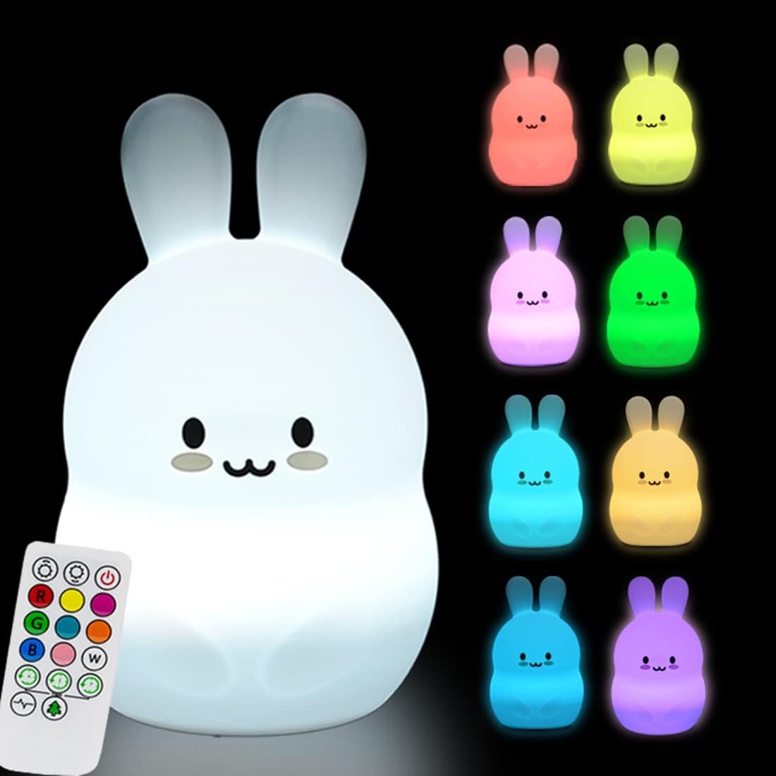 Large Rabbit Night Lights for Kids in Silicone, 9 Colors Baby Bedroom Lighting Children Bedside Table Lamps for Toddlers/Boys/Girls/Adults/Bedroom/Student/Elder/Bathroom/Outdoor - Large