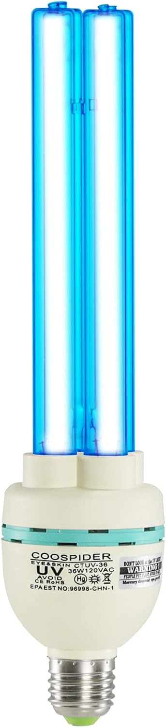 36 Watts UVC Light Bulb, UV Lamp for Basement/Storehouse/Car, E26 110V CTUV-36 (Ozone Free)