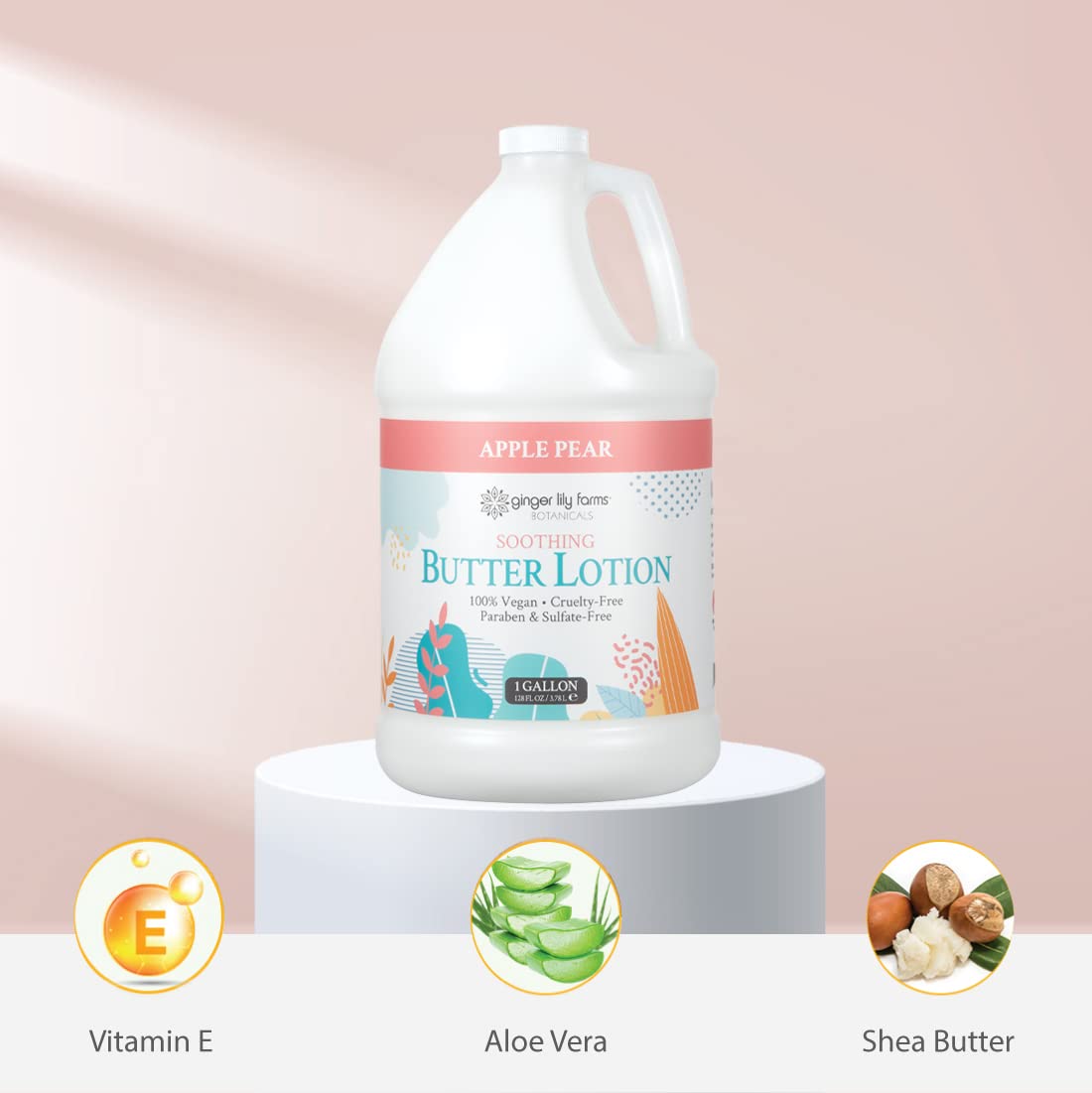 Ginger Lily Farms Botanicals Soothing Butter Lotion for Dry Skin, 100% Vegan & Cruelty-Free, Apple Pear Scent, 1 Gallon Refill (128 fl oz)