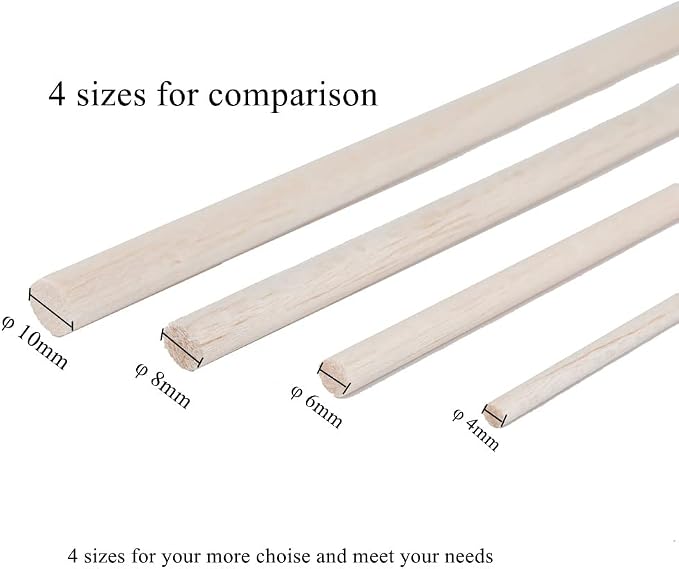12 Pack Round Wood Dowel Rods 3/8x3/8x12 Inch Balsa Wood Sticks φ3/8 Inch