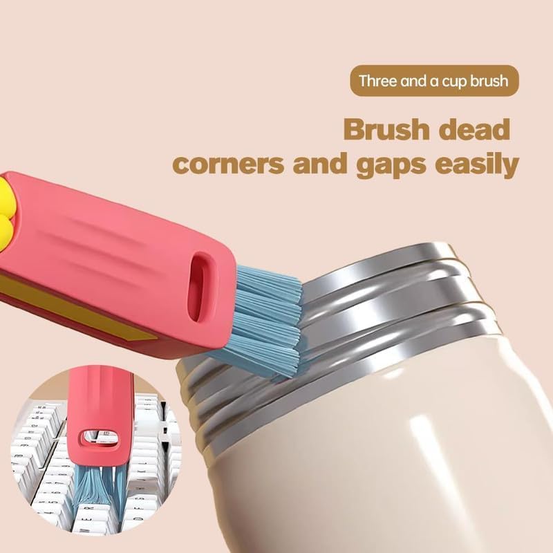 3 in 1 Cup Lid Cleaning Brush, 2025 New Cup Lid Cleaner with Brush, Multifunctional Portable Crevice Cleaning Brush Set for Baby Bottle Gap Tight Spaces, Home Kitchen Cleaning Tools (A-Green)