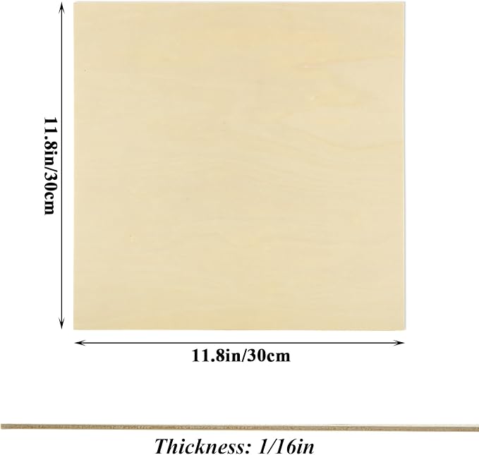 25Pcs 12 x 12 x 1/16 Inch Basswood Sheets, 1.5mm Unfinished Basswood Sheets
