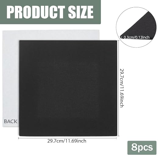 BENECREAT 8 Pcs 12x12inches Black Solid Felt Fabric Sheets