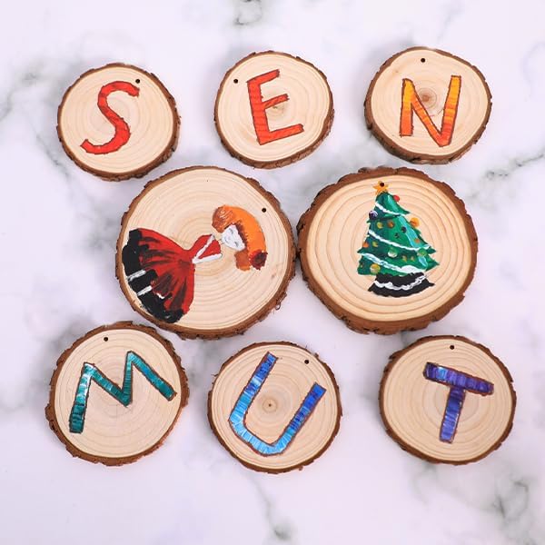 SENMUT Wood Slices 30 Pcs 3.5-4.0 inch Natural Rounds Unfinished Wooden Circles