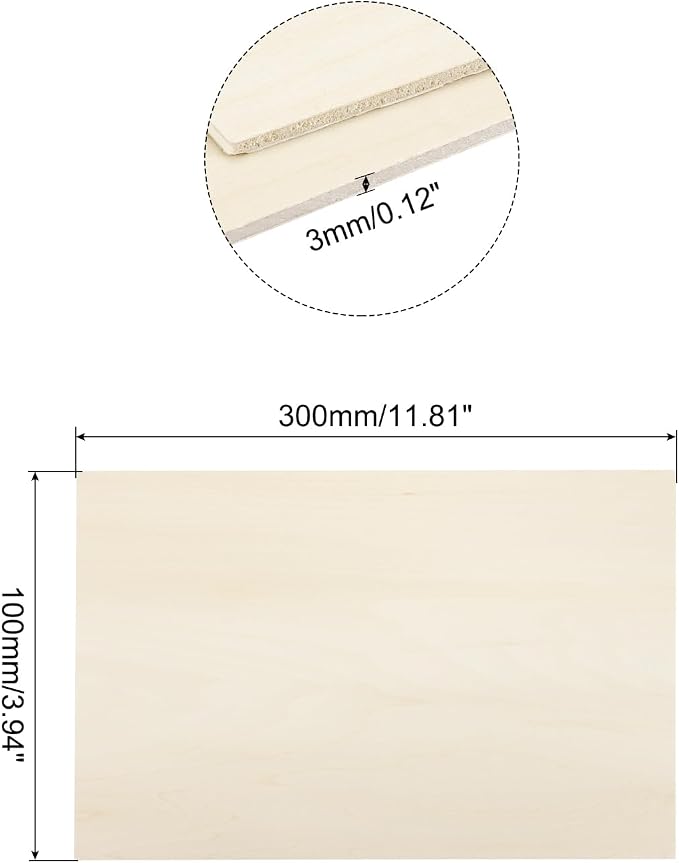 MECCANIXITY Basswood Sheet 11.8 x 3.9 x 0.12 Inch Unfinished Wood Boards Plywood