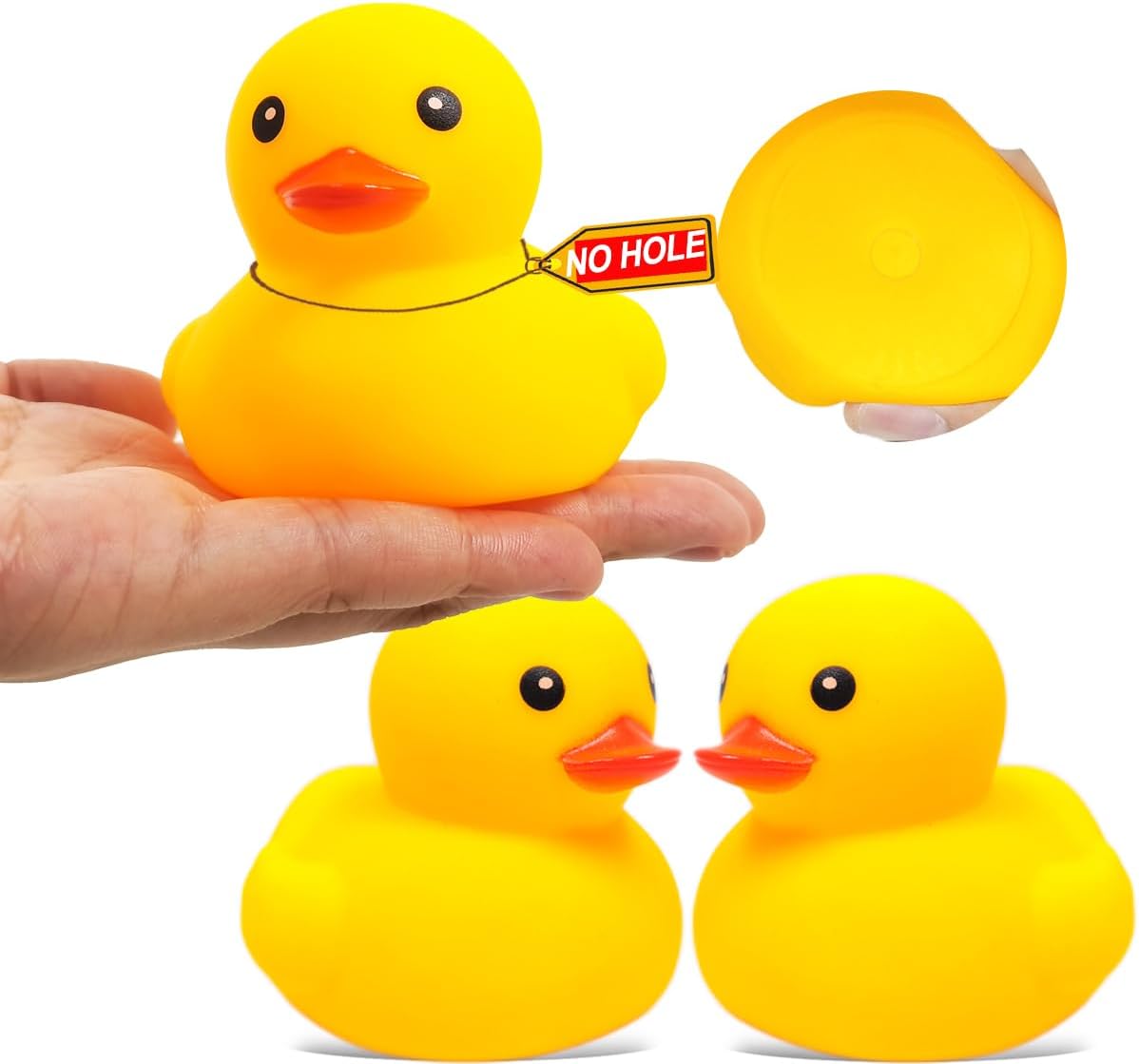 3.4 Inch 2 Pcs Kalafona Rubber Bathtub Duck/Duckie Waterproof No 'Bebe' No Hole Funny Bath Swimming Pool Toy Without Hole for Kids Birthday Party Favor Home Decor