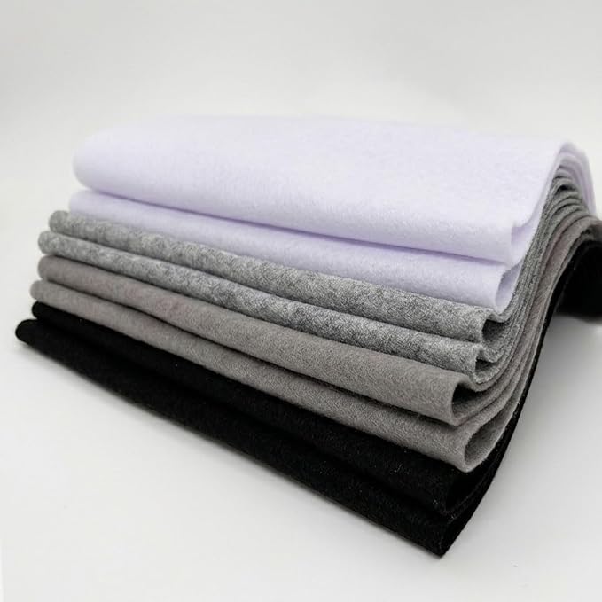 Black White Grey Felt Sheets 8"X 36" 1.6mm Thick 8 Pack Assorted Colors | Soft