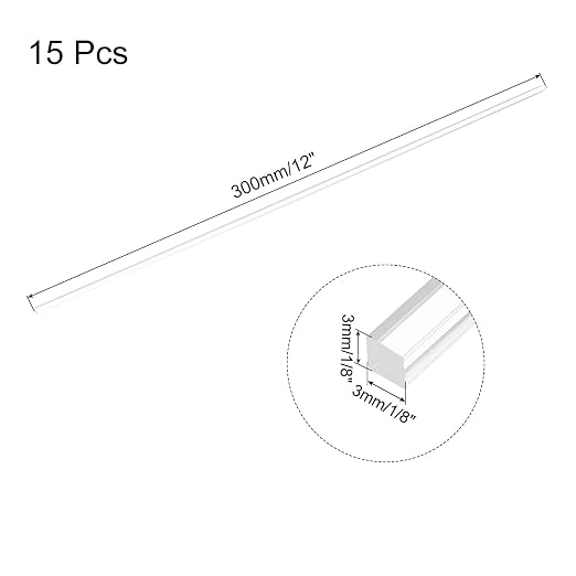 MECCANIXITY 15pcs Acrylic Square Rods 1/8" x 12" Clear Acrylic Dowel Rods