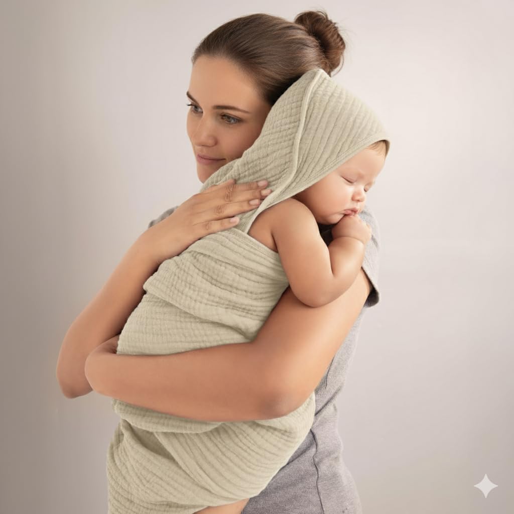 Muslin Hooded Baby Towels for Newborns, 32"x32", 100% Cotton – 6 Layers Super Soft Absorbent Breathable, Baby Bath Towel, Toddler Bath Towel – Pack of 2