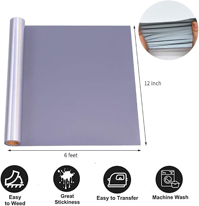 Reflective Heat Transfer Vinyl Rolls HTV Vinyl 12Inch x 6Feet Vinyl