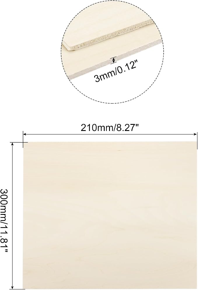 MECCANIXITY Basswood Sheet 8.3 x 11.8 x 0.12 Inch Unfinished Wood Boards Plywood