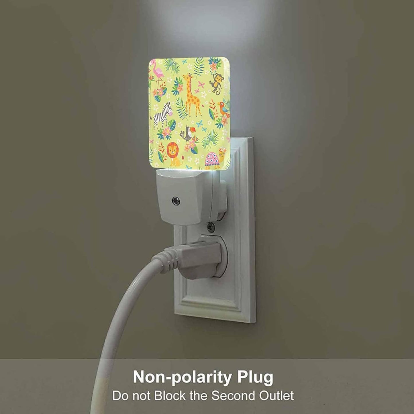 LED Night Light,Cute Cartoon Tropical Animals On Green LED Night Light Plug into Wall with Dusk to Dawn Light Sensor White Energy Efficient Nightlight for Bedroom Bathroom Hallway Living Room Kitchen