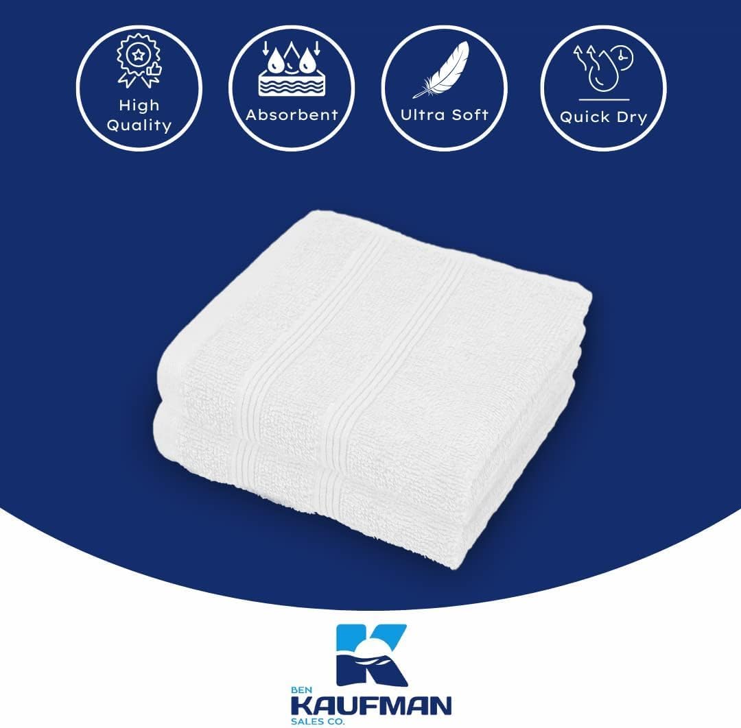 Kaufman - Washcloths for Bathroom, Spa, Gym, and Face Towel 100% Cotton Ring Spun, Ultra Soft Feel and Highly Absorbent Fingertip Towels (24, White)
