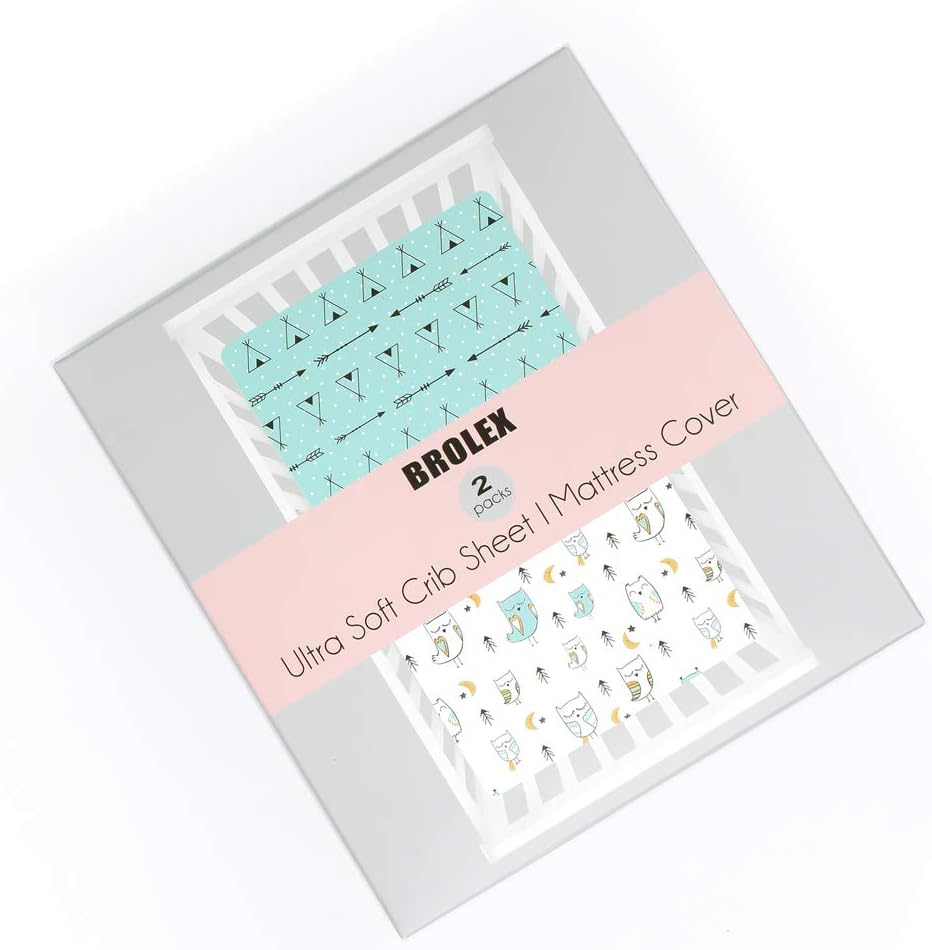 BROLEX Baby Fitted Crib Sheets: Kid Crib Sheets - Set of 2 for Toddler Standard Size Crib Mattress for Boys and Girls - Jersey Knit Crib Bed Sheets Arrow Owl