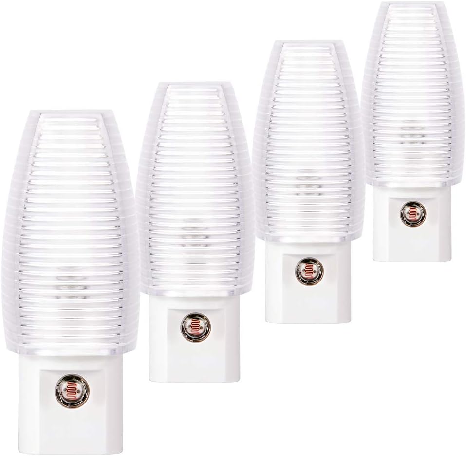 Emotionlite Plug in Night Light, Neutral White LED Nightlight, Dusk to Dawn Sensor, Kids, Nursery, Bedroom, Bathroom,Hallway, Stairs, Kitchen, 4 Pack