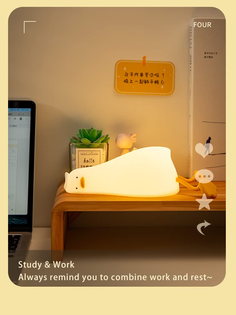 ATSUI Duck Night Light, LED Squishy Novelty Animal Night Lamp, Food Grade Silicone, 3 Level Dimmable Rechargeable Nursery Nightlight for Breastfeeding Toddler Baby Kids