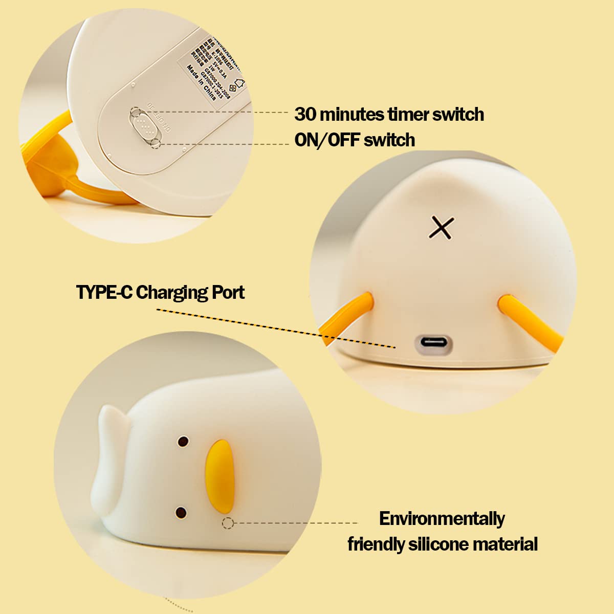 Night Light for Kids ,Cute Silicone Nursery Duck Lamp for Baby and Toddler,Fun Animals NightLight for Boys and Girls,Squishy Night Lamp for Bedroom,Kawaii Bedside Lamp for Kids Room