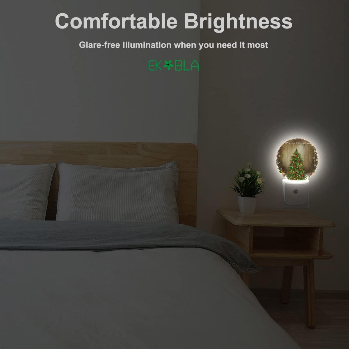 EKOBLA Winter Green Christmas Tree Night Lights Plug into Wall Holiday Presents Gift Boxes Snowflakes Plug-in Nightlights Auto Sensor LED Dusk to Dawn Light for Boys Girls Men Women