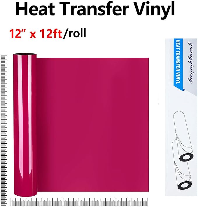 guangyintong Rose Red Heat Transfer Vinyl HTV Rolls, Glossy Surface Rose Red