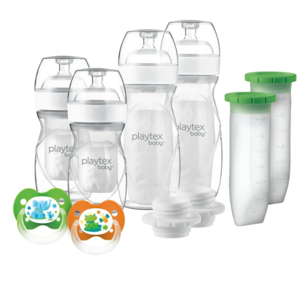 Playtex Baby Nurser Newborn Gift Set with Drop-Ins Bottle Liners, Closer to Breastfeeding, 4 Bottles (2x4 Oz, 2x8 Oz), Liners and PODS, 2 Binky Pacifiers, Bottles for Newborn and Breastfeeding Babies