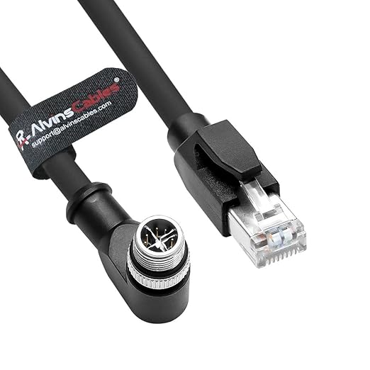 Alvin's Cables M12 X-Code 8 Pin Male to RJ45 Ethernet Cable for Cognex Keyence Camera, High-Flex Cat6a Cable for Industrial Automation, Fieldbus Module, Robotics, Right Angle 6.6ft/2m