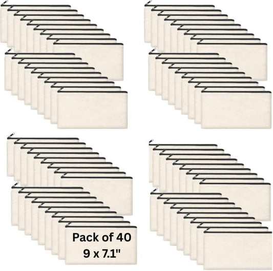40 PCs Blank canvas Zipper Pouch, Makeup Bags Bulk Pencil Pouch
