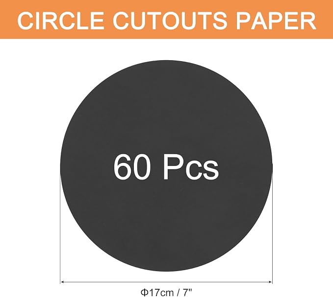 MECCANIXITY 60 PCS Black Color Circle Cutouts Paper 7 Inch Round Card Stock