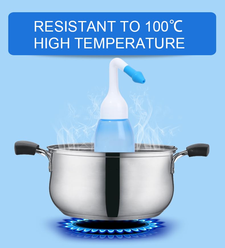 YUECIOIY Nasal Cleaning Bottle Sinus Rinse Bottle Cleaner Pressure Irrigation Net Pot with Sticker Temperature Gauge, Suitable for Adults and Children 240ml with 20 Nasal Cleaning Saltpacks