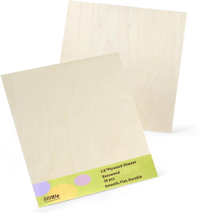 36 Pack Basswood Plywood Sheets 12"x12"x1/8", Basswood